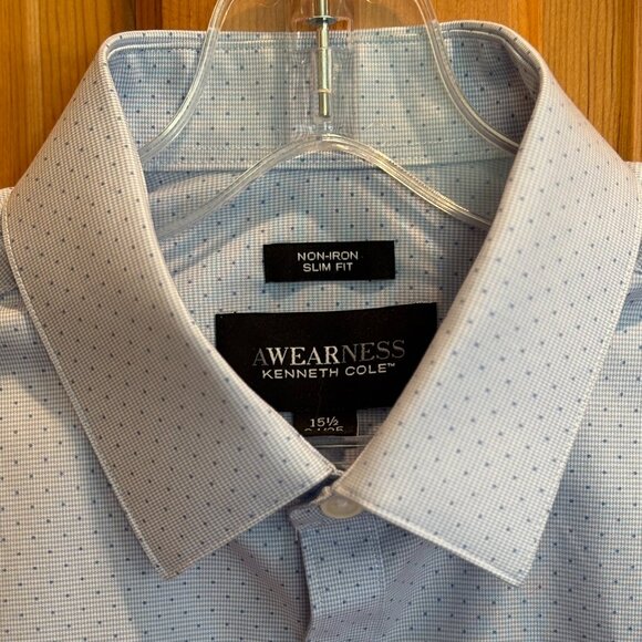 Kenneth Cole Awearness Blue Non-Iron Slim Fit Long Sleeve Button-Up Dress Shirt - Picture 3 of 15